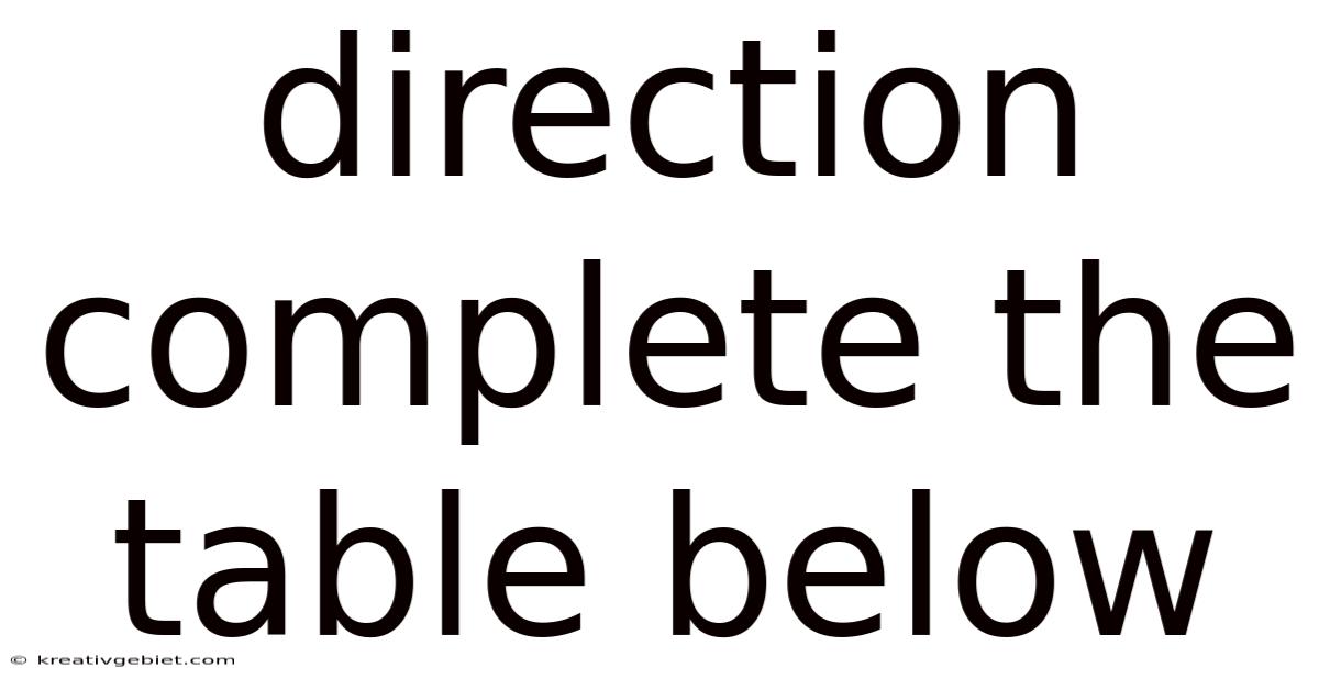 Direction Complete The Table Below